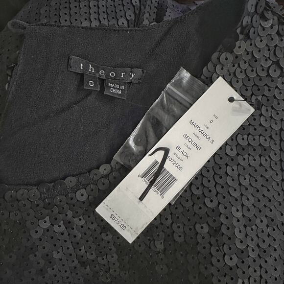 NWT Theory Maryanka 100% Silk Black Matte Sequin Cap Sleeve Shift Dress - 0 - Picture 5 of 7